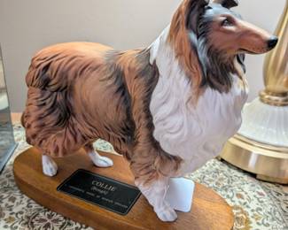 Beswick Connoisseur Model Rough Collie on wood plinth
