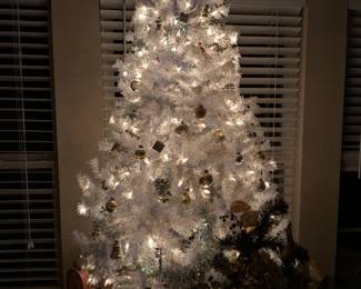 White & silver decorated tabletop tree