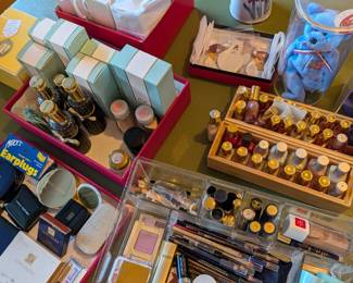 Dior, Chanel, Estee, Waterford Lismore & small Joy perfume, old formulas.   Estee Lauder, Mary Kay & Elizabeth Arden new in boxes.