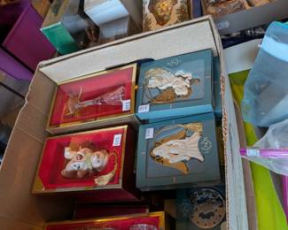 Lenox, Gorham & Waterford crystal ornaments in boxes plus some blown glass