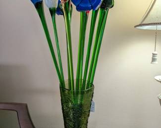Murano Art Glass Flowers 19" long stem in vase 