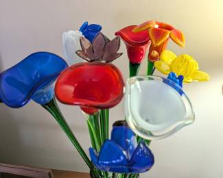 19" long stem Art Glass Flowers in vase