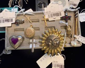 Sterling Marcasite Heart Ring, Sterling Nakai Cross Pendant, Sterling Sun Brooch 