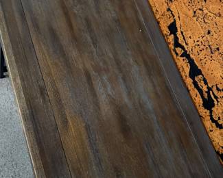 Modern industrial-style desk or console table in great condition.  Dimensions: 48” L × 28” D × 35” H  Features: • Wood top with black metal frame • Built-in shelving on both sides for storage • Sturdy and versatile design  Perfect as a desk, entry table, or bar/serving console.  clean and well maintained.