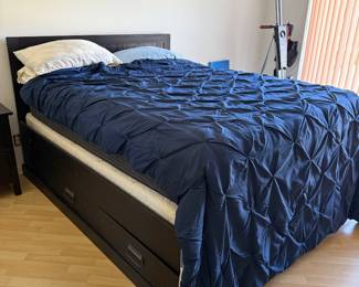 IKEA Fjell Queen Bed + Mattress + Hemnes Nightstands & Dresser – Complete Set  Complete IKEA bedroom set bundle Includes: 	•	Fjell queen bed frame + foundation + Sultan Laxeby bed rails 	•	Queen mattress 	•	2 Hemnes nightstands 	•	Matching Hemnes dresser  Good condition, clean, gently used