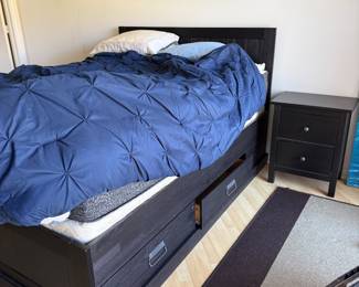 IKEA Fjell Queen Bed + Mattress + Hemnes Nightstands & Dresser – Complete Set  Complete IKEA bedroom set bundle Includes: 	•	Fjell queen bed frame + foundation + Sultan Laxeby bed rails 	•	Queen mattress 	•	2 Hemnes nightstands 	•	Matching Hemnes dresser  Good condition, clean, gently used