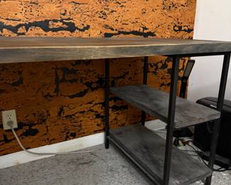 Modern industrial-style desk or console table in great condition.  Dimensions: 48” L × 28” D × 35” H  Features: • Wood top with black metal frame • Built-in shelving on both sides for storage • Sturdy and versatile design  Perfect as a desk, entry table, or bar/serving console.  clean and well maintained.