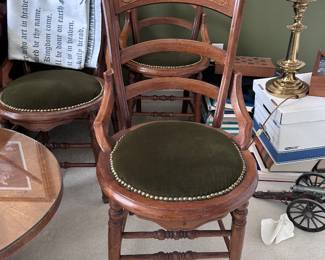 Oak green cushion vintage chairs  x’s 4