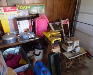 old tiller various shop items nice tonka truck