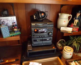 CROCKS,STERO,MECHANICAL BANKS, TOY GUN,HANDMADE WOOD PEN SET