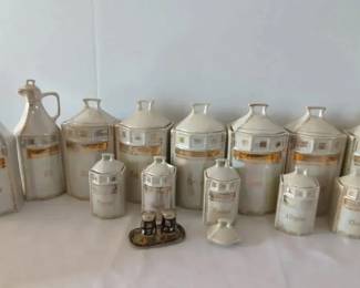 German Lusterware Canister Set and Abalone Shell Inlay Shakers