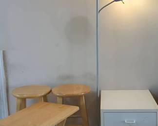 Stools, Folding Table, Lamp And Rolling File Cabinet