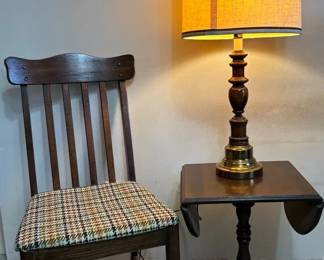 Broyhill WoodFabric Chair, WoodMetal Lamp, Wood Drop Leaf Side Table