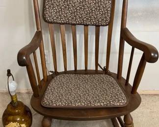 Nichols  Stone Co. Wood Rocking Chair, Ceramic Floral Lamp no Shade