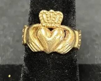 9K 375 Print Claddagh Ring Size 8. Made In Ireland