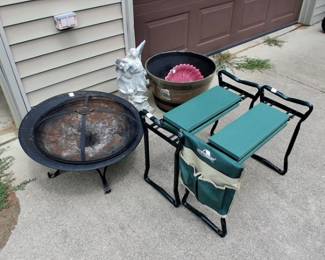 Small fire pit and garden benches