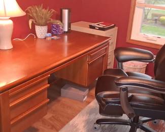 Wood office desk and office chair