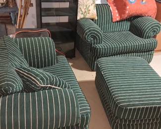 Oversized stuffed chairs with ottoman Green
