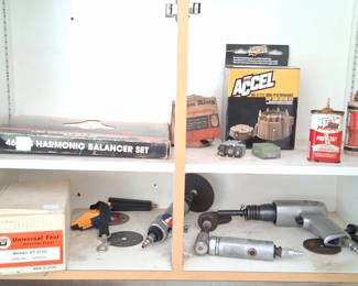 variety of automotive tools including a Harmonic Balancer Set.It features air-powered tools such as sanders and die grinders