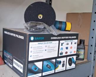 Saker cordless car buffer polisher is a 6-inch portable waxing machine kit