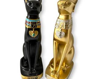 Black  GoldToned Egyptian Cat Sculptures