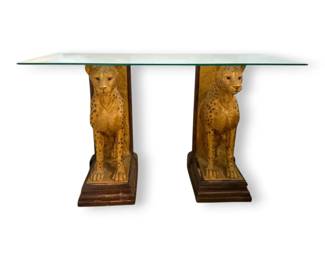 Design Toscano Royal Egyptian Cheetahs Sculptural GlassTopped Table