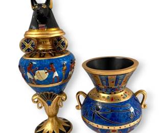 Egyptian Themed Lidded Urn and Vase
