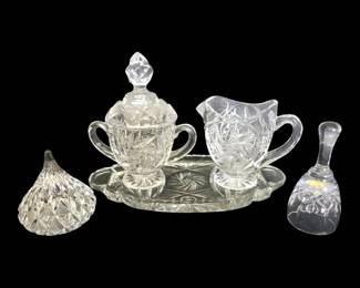 Crystal Creamer  Sugar, Hersheys Kiss Paperweight,  Bell