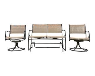 Brown Jordan Outdoor Glider Bench  2 Swivel Chairs