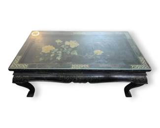 AsianInspired Floral Coffee Table w Glass Top