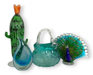 Colorful Glass Art Cactus, Peacock,  More
