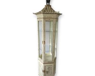 AsianInspired Hexagon Shaped Lighted Curio Cabinet w Elephant Top