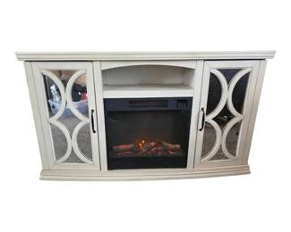 TV Cabinet With Electric Fireplace And Mirrored Doors