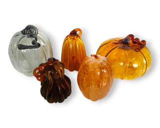 Five Blown Art Glass Pumpkins