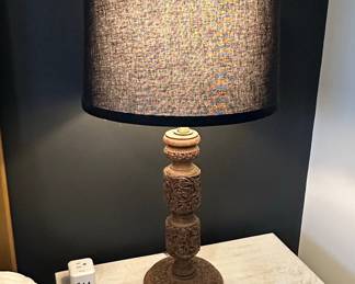 Indian Carved Wood Table Lamp Style