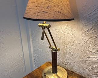 Adjustable Brass and Wood Desk Lamp