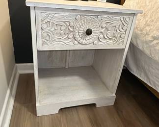 Pair of Carved Single Drawer Bedside Tables