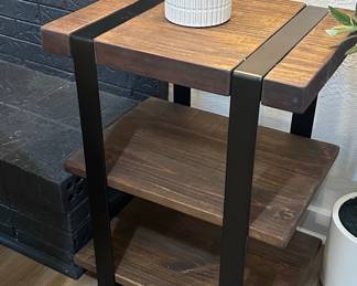 Industrial Style Wood and Metal End Table