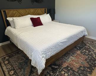 Modern Geometric Wood Headboard Bed Frame