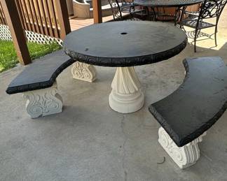 Concrete Garden Table and Benches Set