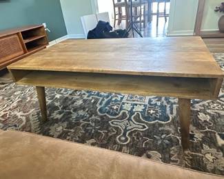 Edloe Finch Quinn Mid-Century Modern Mango Wood Coffee Table with Carved Drawer