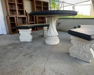 Concrete Garden Table and Benches Set