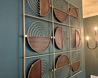 Mid-Century Modern Geometric Wood and Metal Wall Art