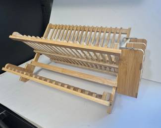 Bamboo Folding Dish Rack with Utensil Holder