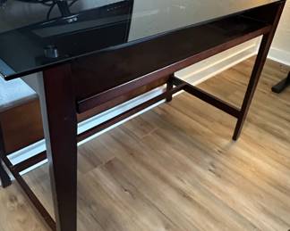 Dark Brown Wood Modern Desk with Glass Top