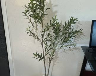 Artificial Olive Tree in White Cylindrical Pot