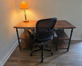 Industrial Style Wooden Desk with Two Shelves