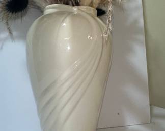 Cream Ceramic Swirl Vase with Pampas Grass and Bunny Tail Arrangement