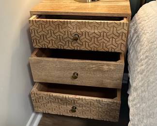 Geometric Carved Wood Nightstand