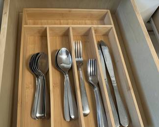 Stainless Steel Flatware Set and Bamboo Organizer